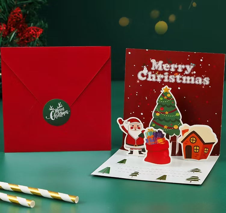 NO.01  3D Christmas card  lucky bags  ( 1 set includ 1 card, 1 sticker and 1 envelope )