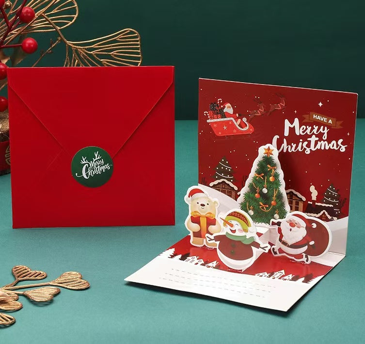 NO.01  3D Christmas card  lucky bags  ( 1 set includ 1 card, 1 sticker and 1 envelope )