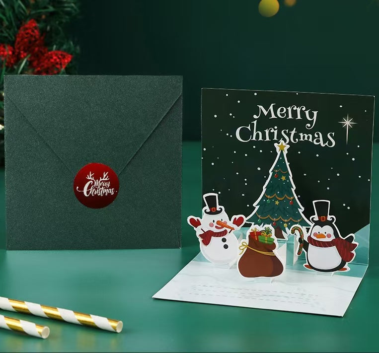 NO.01  3D Christmas card  lucky bags  ( 1 set includ 1 card, 1 sticker and 1 envelope )