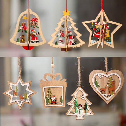 NO.002   Wooden Christmas ornaments lucky bags ( charms in the bag, get one charm, one more bag )